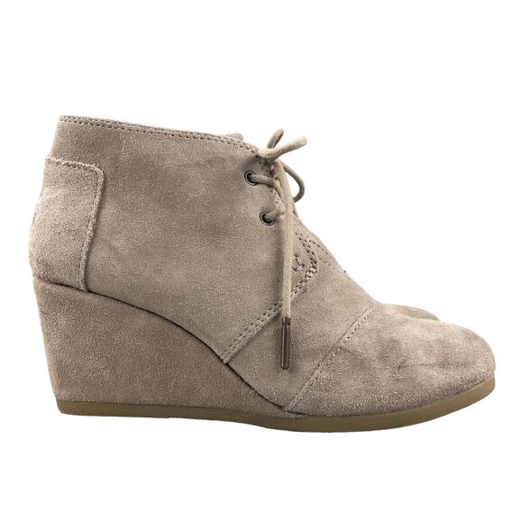 Toms Women's Size 6.5 Desert Taupe Brown Suede High Heel Wedge Ankle Booties - Picture 1 of 13